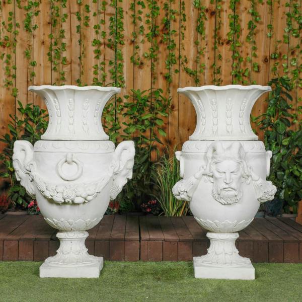 Pair of Urns With Mythical Horned Man Design 