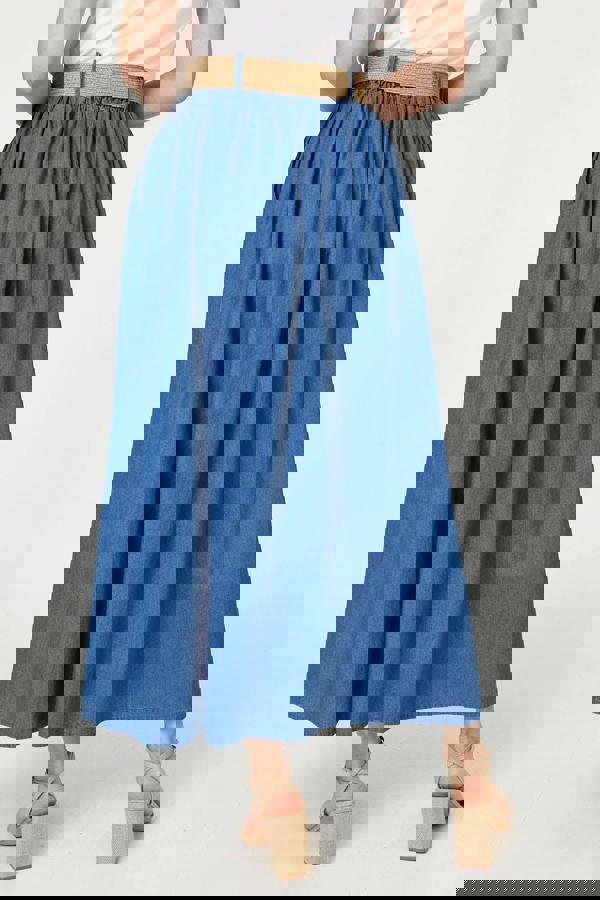 Blue | High Waist Belt Detail Denim Maxi Skirt