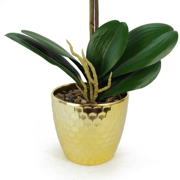 Leaf 50cm Phalaenopsis Orchid Artificial - Purple / White - Gold Pot