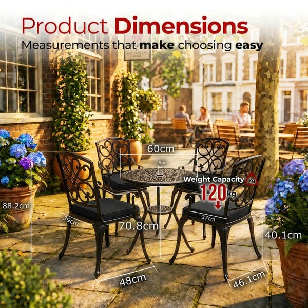 Centurion Supports VIVALDI Black 5-Piece Cast Aluminium Garden Bistro Set - with Black Cushions