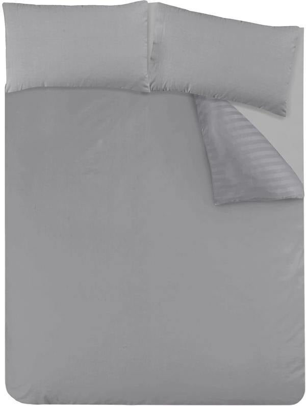 Smart Living Luxury Satin Stripe Reversible Duvet Cover Quilt Bedding Set with Pillowcase - Grey