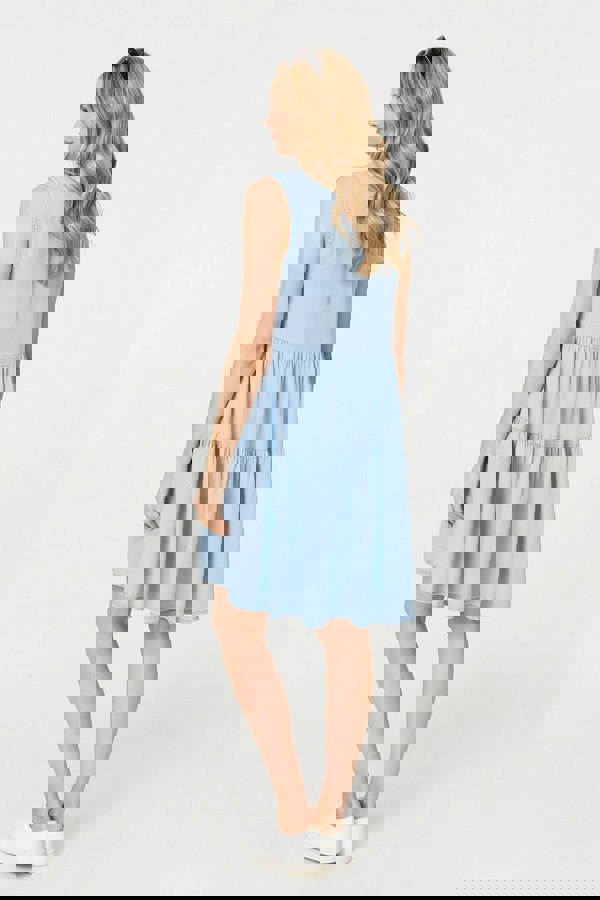 Light Blue | Sleeveless Tiered Shirt Mini Dress
