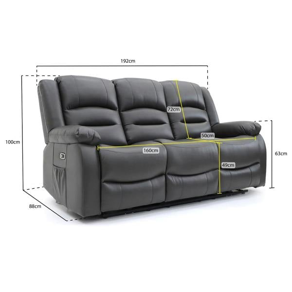 Furnishings For Less Arlo Leather Like 3 Seater Electric Reclining Sofa With USB + Drinks Tray