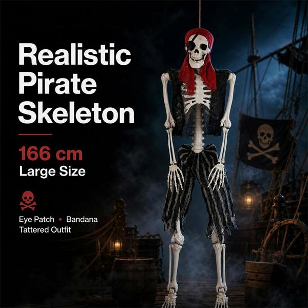 Yezi Halloween Skeleton Life Size Pirate Decor 166cm PE Plastic White