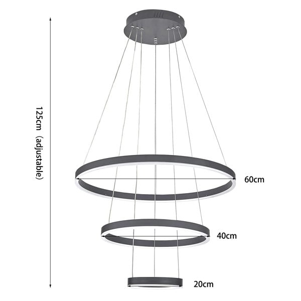 Modern 3 Ring Aluminum Round Hanging LED Pendant Light Chandeliers Living and Home