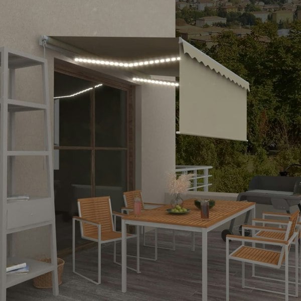 Berkfield Manual Retractable Awning with Blind&LED 3.5x2.5m Cream