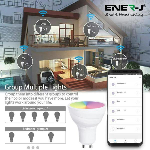 ENER-J 5W GU10 Smart WiFi LED Bulb, Dimmable RGB & Tunable White Spotlight, Alexa & Google Home Compatible - Single Pack