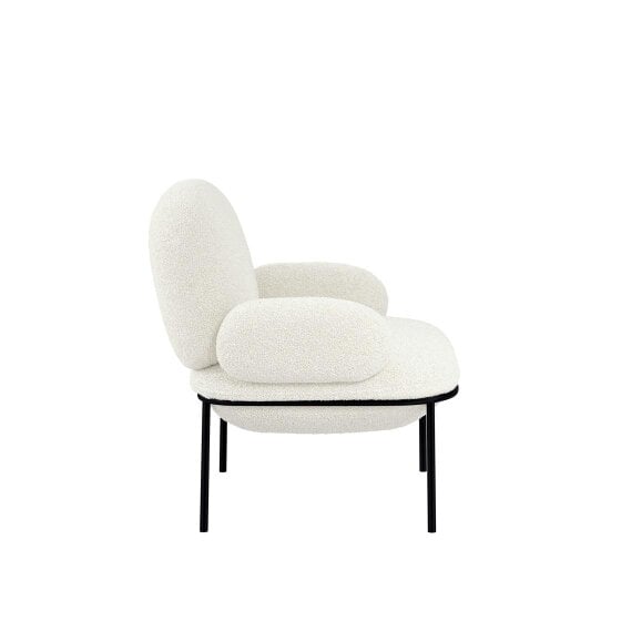 Wyld Haus Tritta Curved Ivory Sherpa Boucle Accent Chair Black Metal Legs