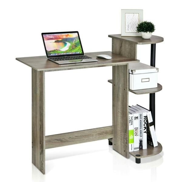 WALPLUS Premium Desk | Compact Computer Desk with Shelves, French Oak Grey/Black, /BK for Smart Space Utilization | 11181GYW