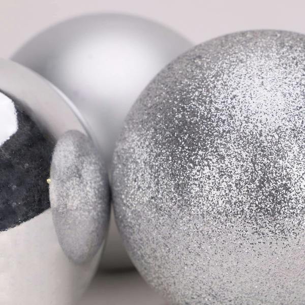 Shatchi 15cm Christmas Baubles Shatterproof Silver Tree Decorations, Pack of 3 with Mixed Finish