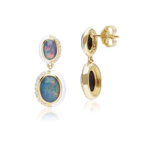 270E035901925 Siberian Waltz White Enamel, Triplet Opal & White Topaz Drop Earrings 3