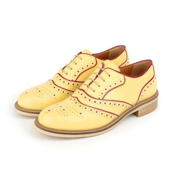 Embassy London Brick Lane - Pastel Yellow - Women's contrast leather lace-up brogue