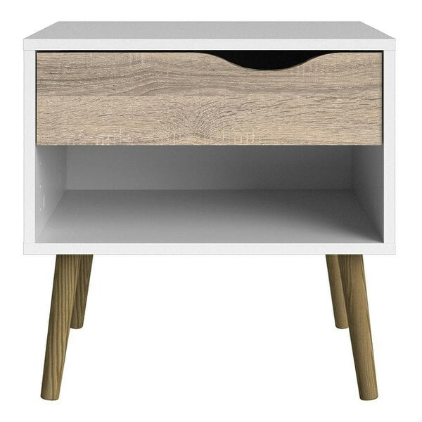Wyld Haus Sapporo White and Natural Oak Bedside 1 Drawer