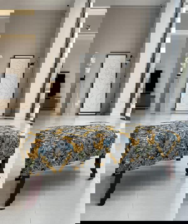 ISTOOLS Premium Mustard Floral Footstool Ottoman – Stylish & Multi-Purpose Seating Solution