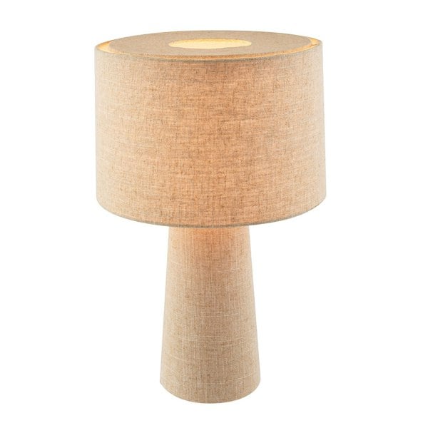Modern Natural Oatmeal Linen Table Lamp with Fabric Shade and Base Image 1