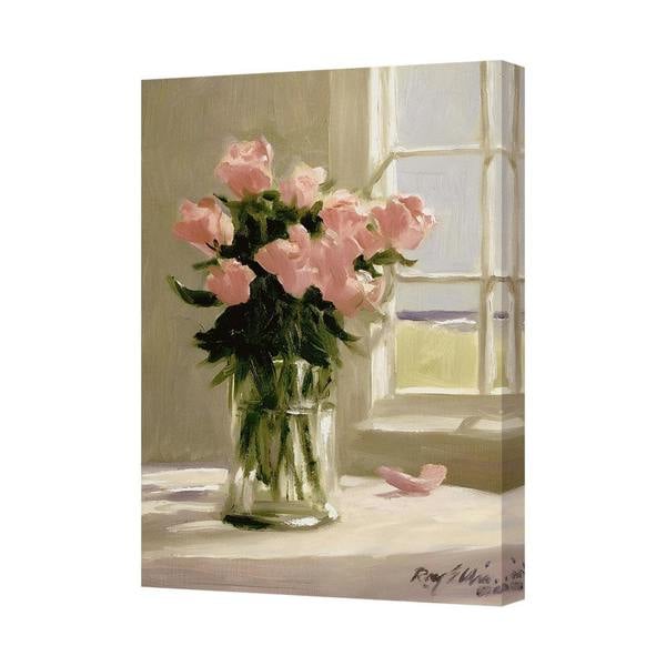 Benjamin Tate Design Canvas Wall Art Floral Vase Print In Soft Pink, Handmade In UK, Contemporary Home Decor For Living Room