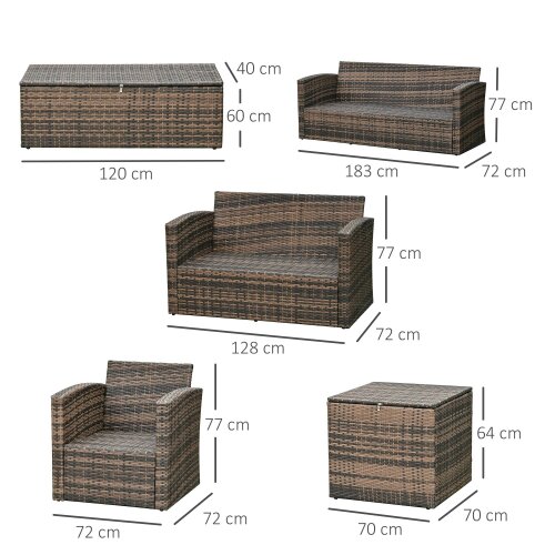 Wyld Haus Toleli Brown Rattan Orange Cushions 7 Seater Outdoor Sofa Set With Storage Tables