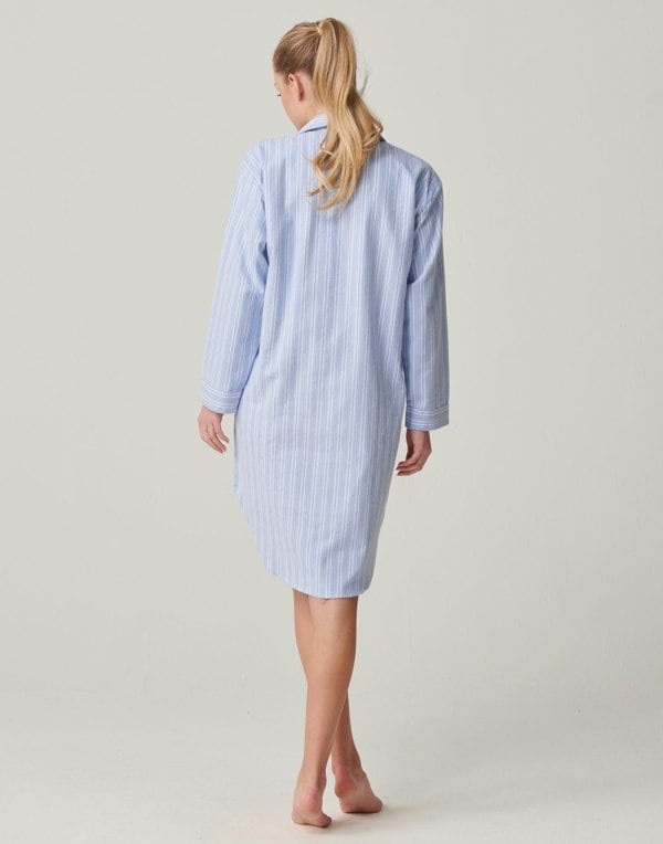 British Boxers Women's Brushed Cotton Nightshirt – Westwood Blue Stripe