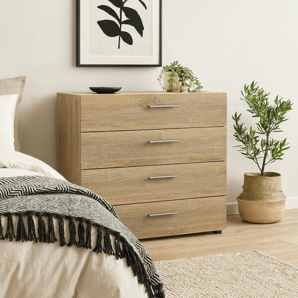Wyld Haus Daejeon Natural Oak Effect Wood Chest 4 Drawers