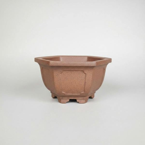 Yorkshire Bonsai Premium Yixing Bonsai Pot | Unglazed Embossed Hexagonal Pot | 13.5cm x 13.5cm x 8cm