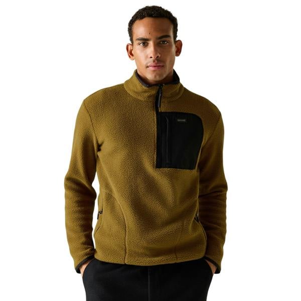 Regatta Mens Frankie Borg Quarter Zip Fleece Jacket - Rich Tan/Black - 