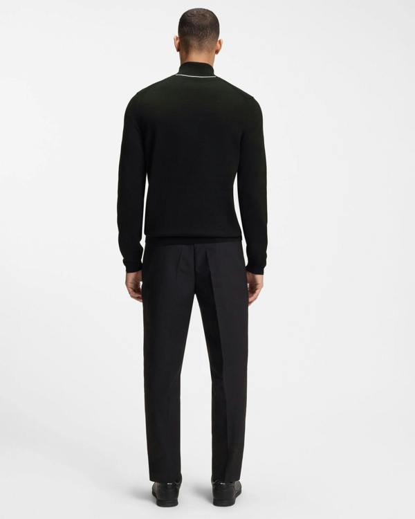 BOSS Green Ever - X Mens Cotton sweater with quarter zip - Black 001 | CHO | Designer Mens,Knitwear,Jumpers,Quarter Zip Jumpers