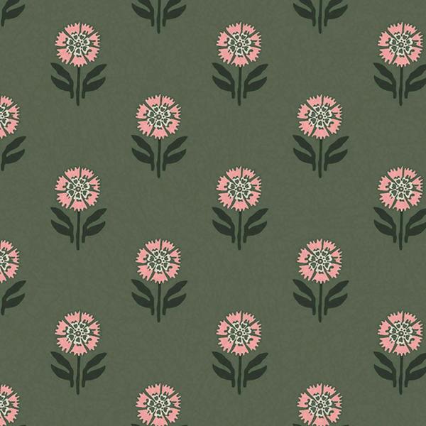 Joules Wood Block Floral Pink/Green Wallpaper