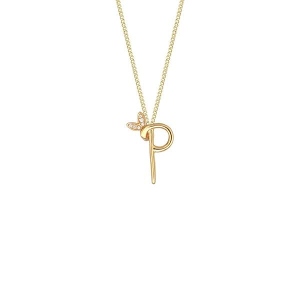 Say It With Winged Diamond Initial Necklace - Yellow Gold