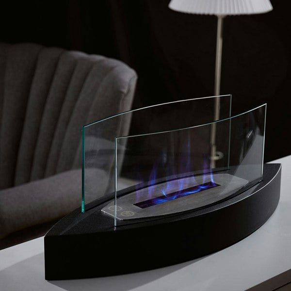 Metal Bio-Ethanol Tabletop Fireplace with Flame Guard Black Fireplaces Living and Home