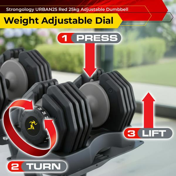 Homeology Urban25 Smart Adjustable Home Fitness Dumbbell from 2.5kg to 25kg Single Black Grey Training Weights