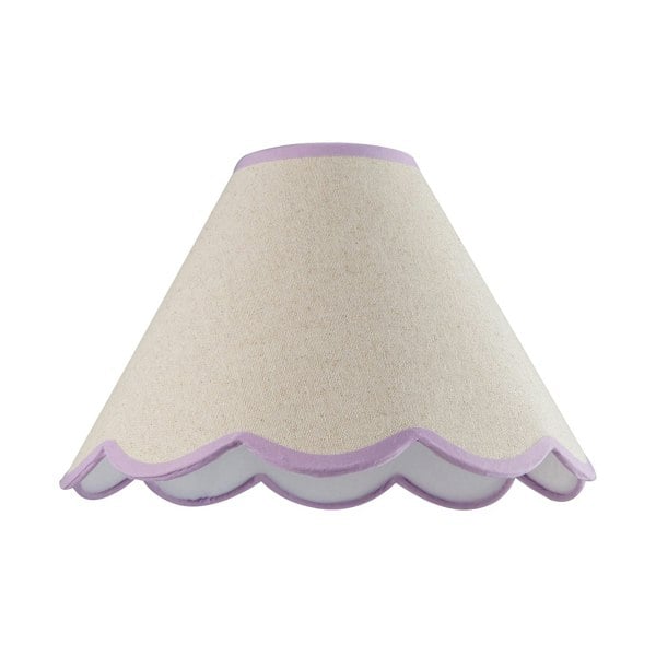 Scallop Edge Natural Textured Linen Coolie Lamp Shade with Lilac Trims Image 1