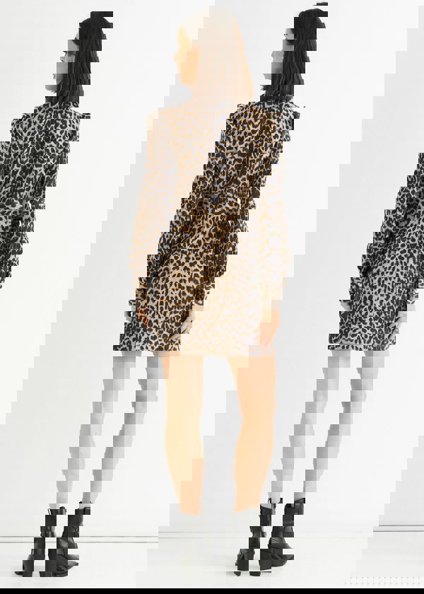 Gini London Brown Animal Print Military Mini Dress