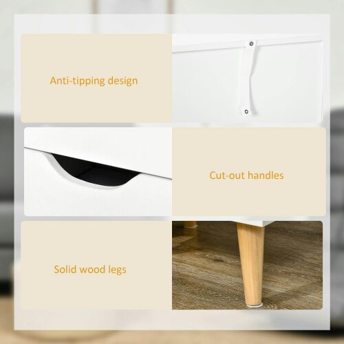 Wyld Haus Rato White Bedside Table With 3 Drawers And Narural Wood Legs