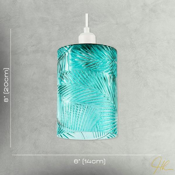 Modern Teal Embossed Glass Pendant Shade with Pressed Leaf Pattern Image 7