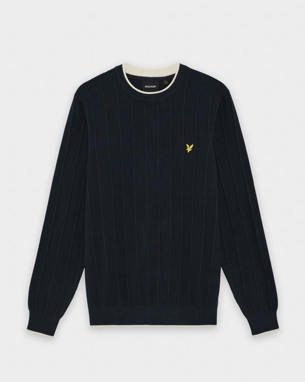 Lyle & Scott Tipped Pique Mens Knitted Jumper - Z271 Dark Navy | CHO | Designer Mens Crew Neck Jumpers