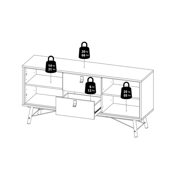 Wyld Haus Juno Black and Walnut Wood Sideboard 2 Doors 2 Drawers