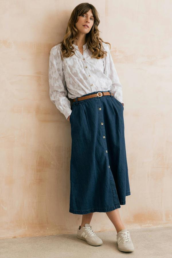 Lily & Me Holly Button Through Denim Midi Skirt