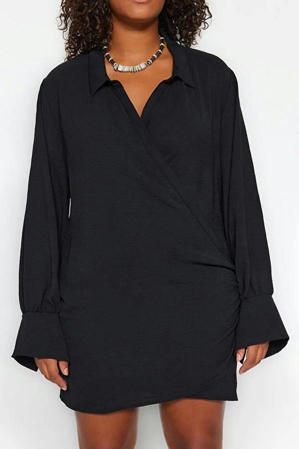 WOVCOR Double-Breasted Mini Long-Sleeve Shirt Collar Woven Dress