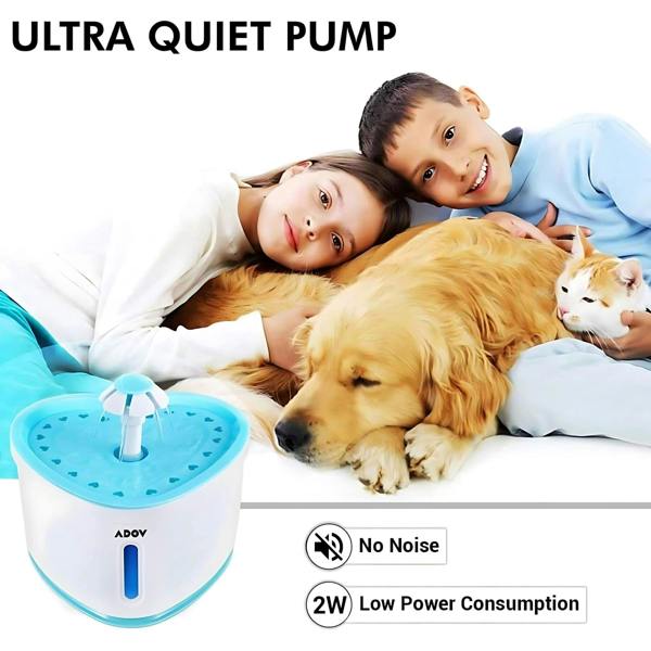 ADOV Cat Water Fountain, USB Powered 2.4L Pet Drinking Fountain with Water Level Window and Filter