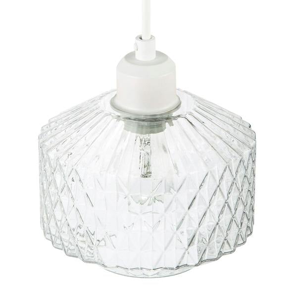 Elegant Faceted Clear Glass Pendant Shade with Diamond Cut Pattern Image 3