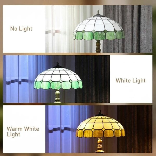 Tiffany-Style Floor Lamp with Handcrafted Stained Glass Shade, 152cm Tall Vintage Standing Lamp, Bronze Tone and Green