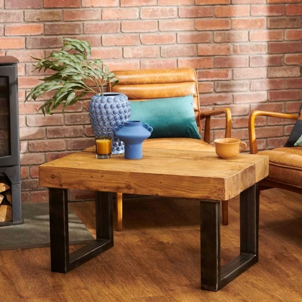 Rugger Brown Chunky Rustic Wood Coffee Table 