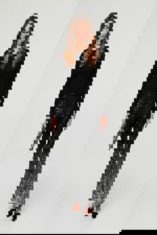 Black | Sparkly Sequin High Waist Flare Trousers
