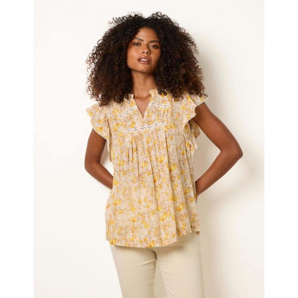 Blue Vanilla Ditsy Floral Cotton Ruffle Sleeve Top