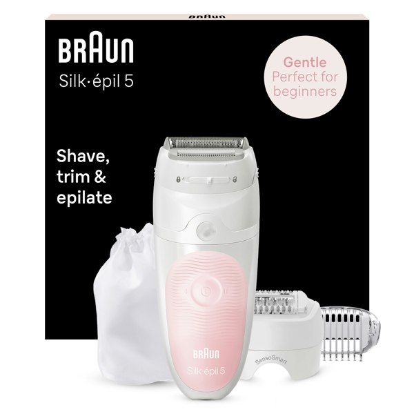 Braun Silk-epil 5 5-620 Epilator for Women for Gentle Hair Removal - White/Pink