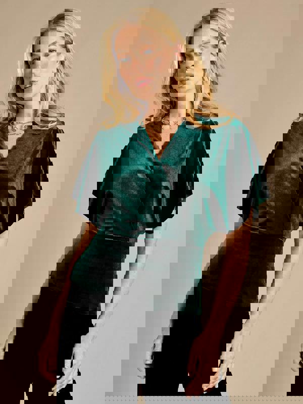 GWD Charlotte Green Wrap Front Velvet Top