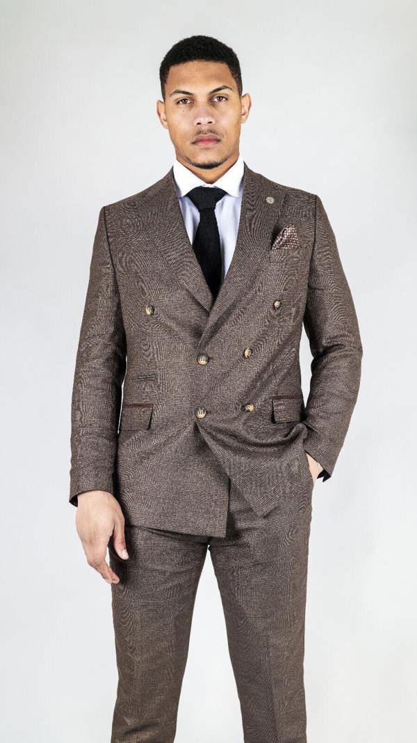 TruClothing Men's Classic Brown Double Breasted 2-Piece Suit