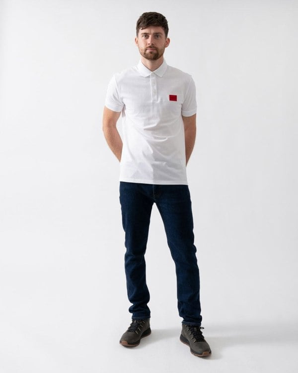 HUGO Dereso222 Mens Cotton Piqué Slim-Fit Polo Shirt with Logo Label NOS - White 100