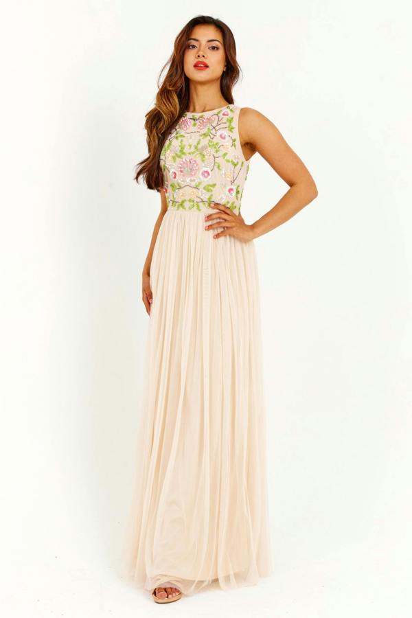 LuvForever Apricot Handmade Embellished Detail Maxi Dress