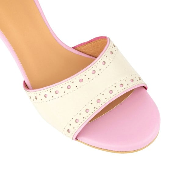 Embassy London Croupier - Pink & White - Women's 2 inch heel ankle strap leather sandal in pastel